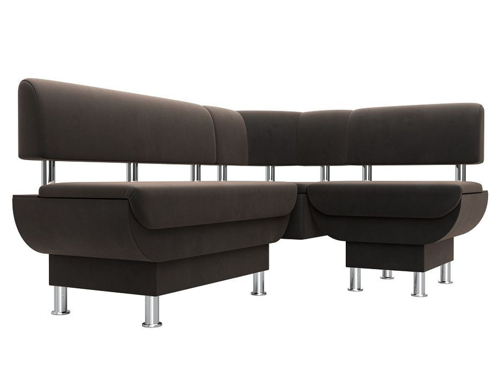 Диван кухонный угловой Альфа правый угол, Коричневый, Велюр, 116695