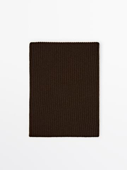 Massimo Dutti Шарф из 100% кашемира в рубчик, коричневый