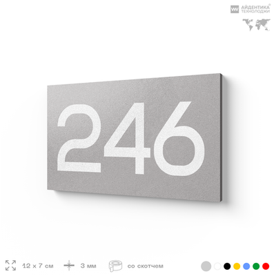 Номер на дверь 246, табличка на дверь для офиса, квартиры, кабинета, аудитории, склада, серый 120х70 мм, Айдентика Технолоджи