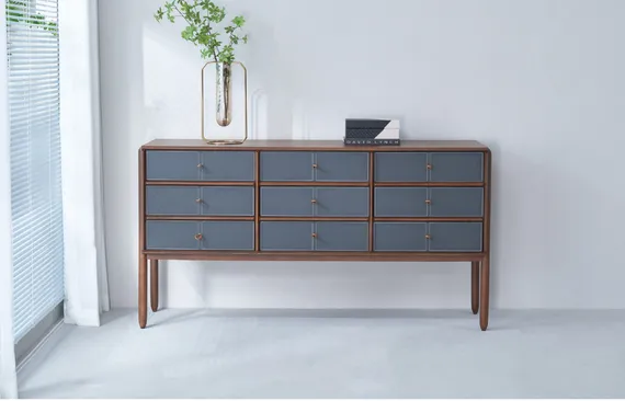 Комод 4638, 162х86 см, орех, синяя экокожа