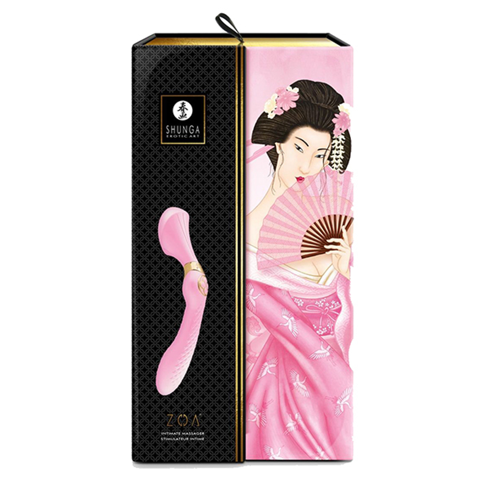 Розовый двусторонний вибростимулятор 26,5см Shunga ZOA SH-ZOA-602