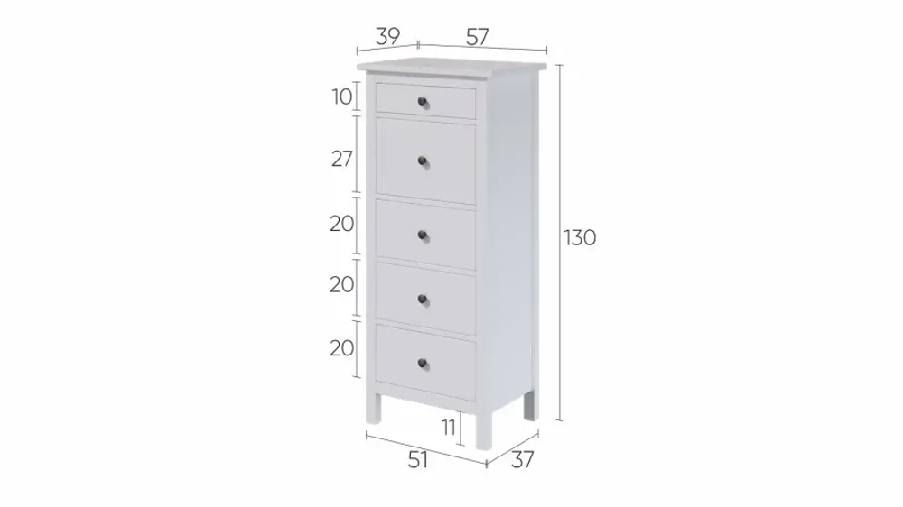 Комод с 5 ящиками - аналог IKEA HEMNES / ХЕМНЭС/ ХЕМНЕС / КЫМОР / ИКЕА 58х131х40 см, белый