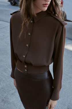 ZARA РУБАШКА C ХЛЯСТИКАМИ НА ПЛЕЧАХ, КОРИЧНЕВЫЙ