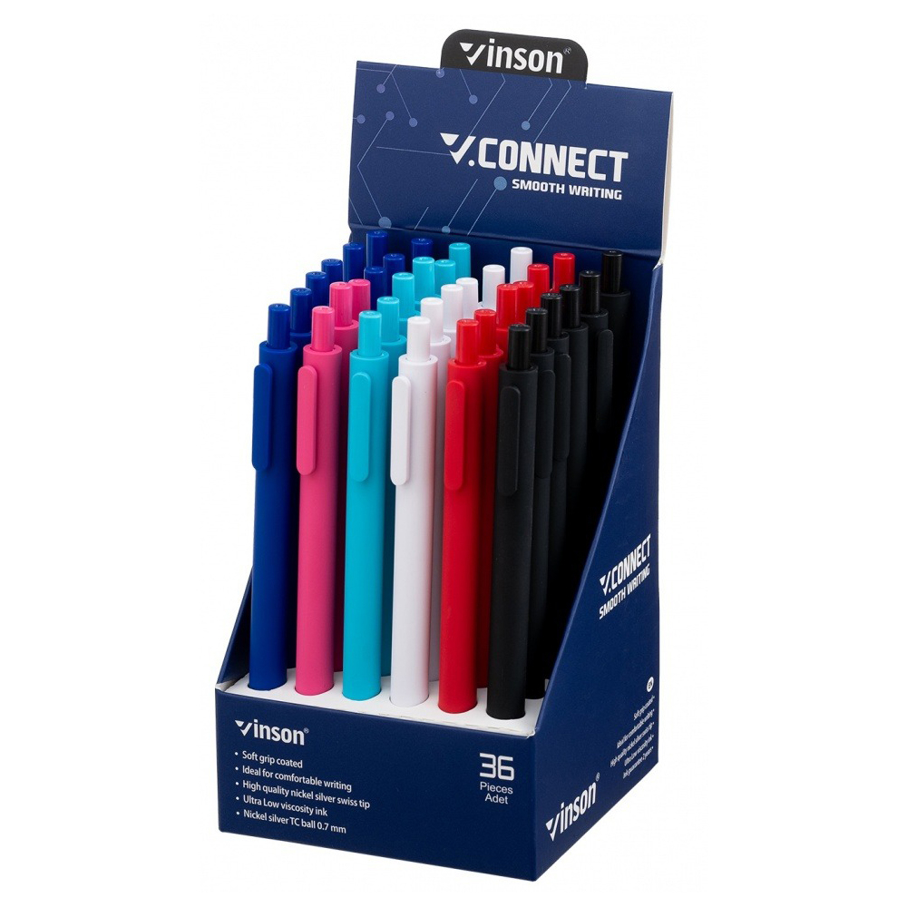 Ручка шариковая, масляная, автоматическая, Vinson, синие чернила, серия "VINSON CONNECT", 36 шт