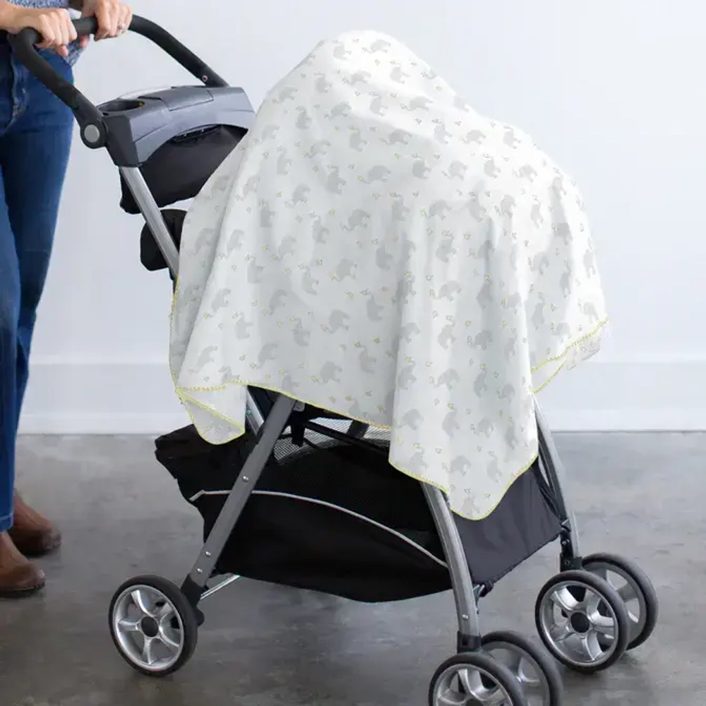 SwaddleDesigns SD-458PY Фланелевая пеленка для новорожденного - Elephant & Chickies, Sterling + Pale Banana