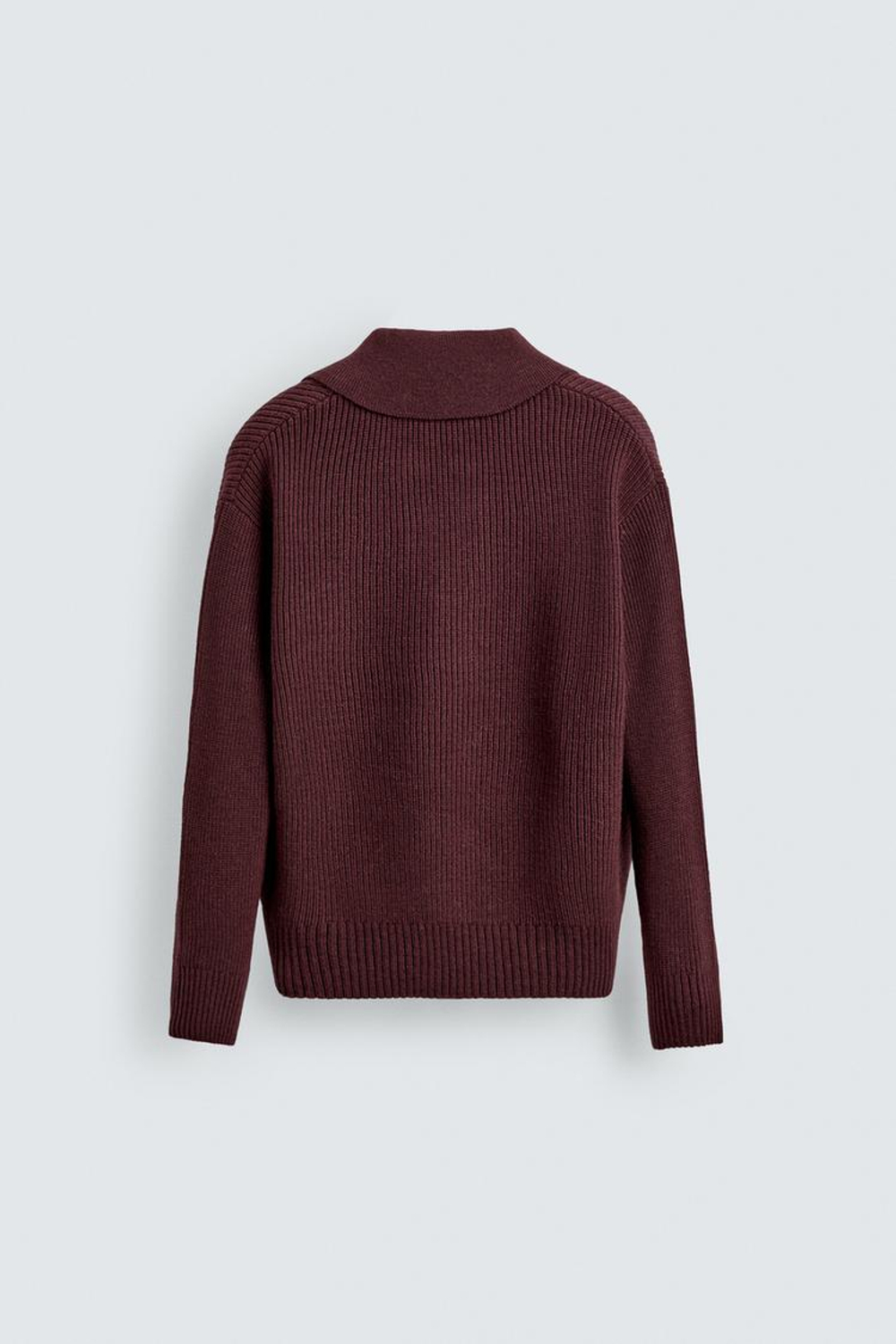 ZARA ПОЛО ИЗ ДВУХИЗНАНОЧНОГО ТРИКОТАЖА, БУРГУНДИ