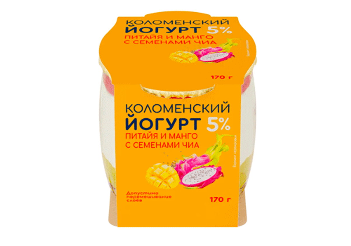 Йогурт со вкусом питайя и манго-чиа "Коломенский", 170г