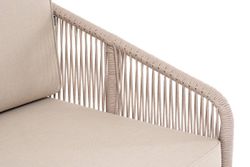 "Канны" левый модуль плетеный из роупа, основание дуб, роуп бежевый круглый, ткань бежевая 052