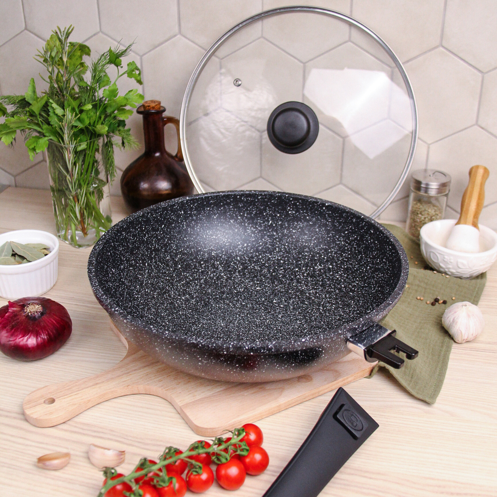 Сковородка Вок, d28 "Diamante" со съемной ручкой, для ИНДУКЦИИ