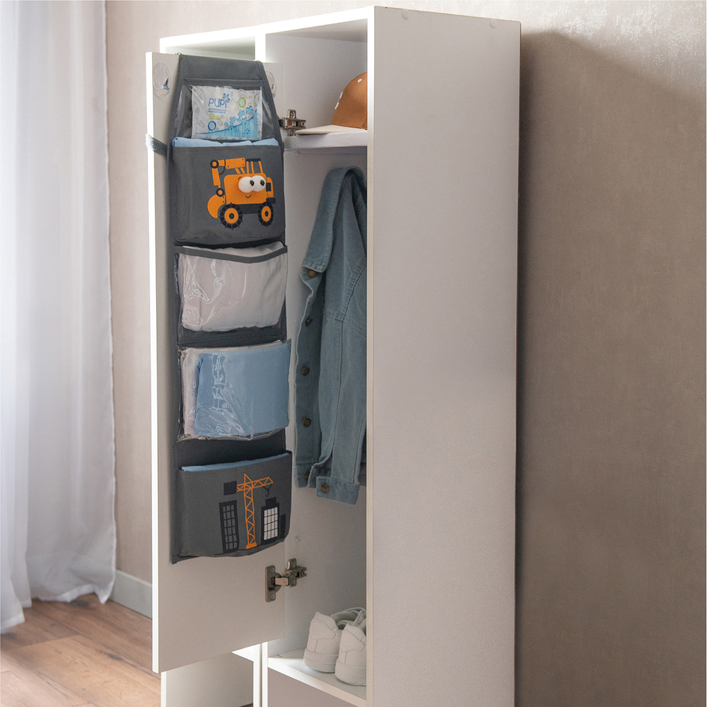 Кармашки для детского сада, на липучке. Экскаватор с глазками-помпонами