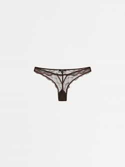 Massimo Dutti Трусы-танга из кружева с сетчатыми деталями, коричневый