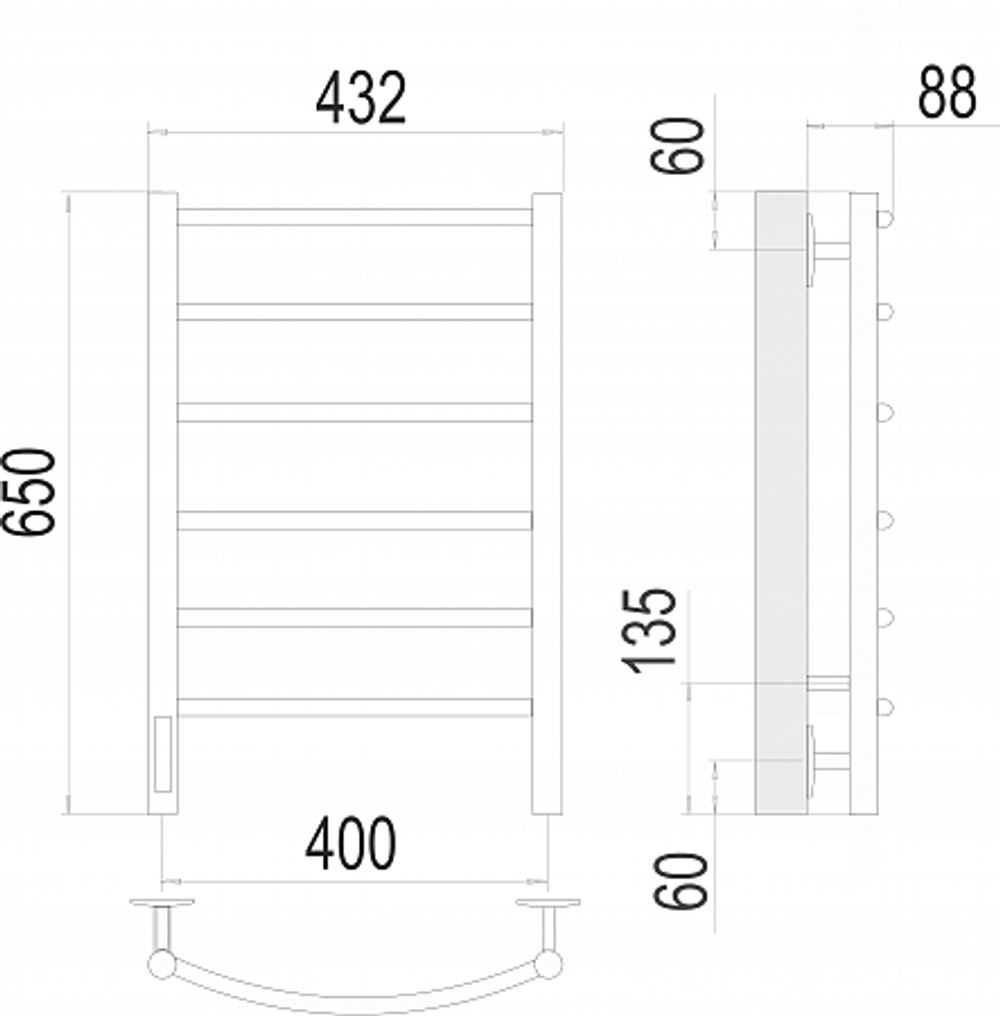 Полотенцесушитель Terminus Классик П6 400х650 Электро (quick touch) слева