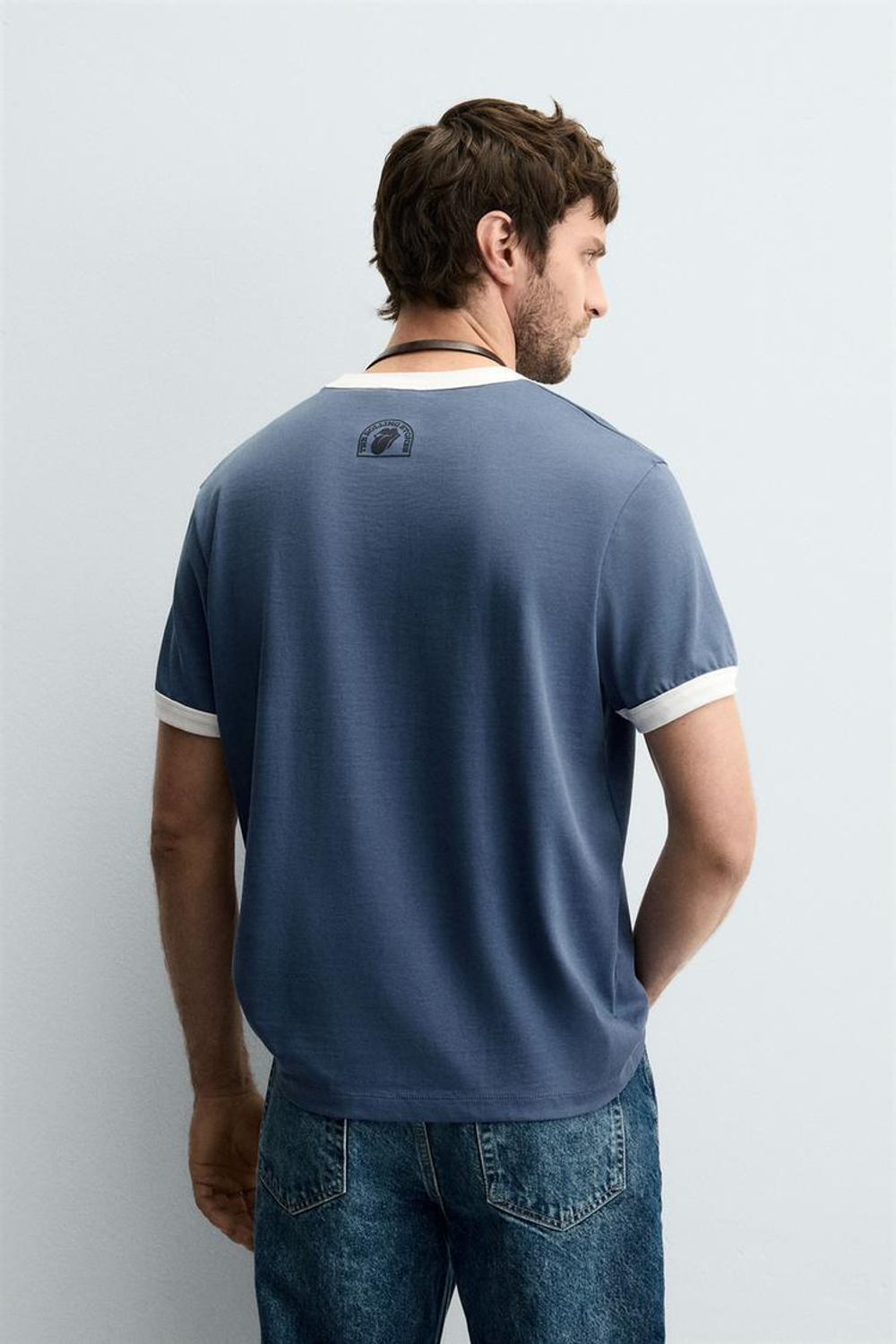 ZARA ФУТБОЛКА THE ROLLING STONES ®, ВЫЦВЕТШИЙ СИНИЙ