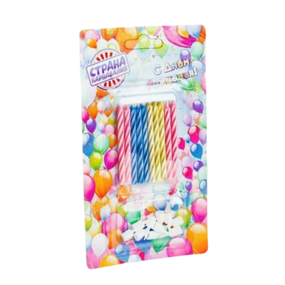 Свечи для торта "Спираль", набор: 10 шт и 10 подставок