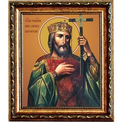 Борис (в Крещении Михаил) Болгарский, равноапостольный царь. Икона на холсте.