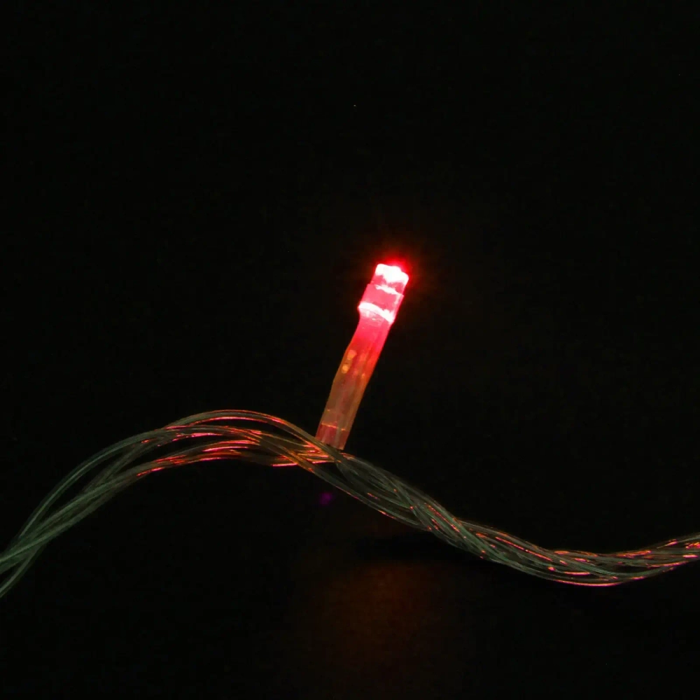 Гирлянда для дома 9,5м 100 ламп LED прозрач.пров.,8 реж, IP-20, Красный (возможность соединения)