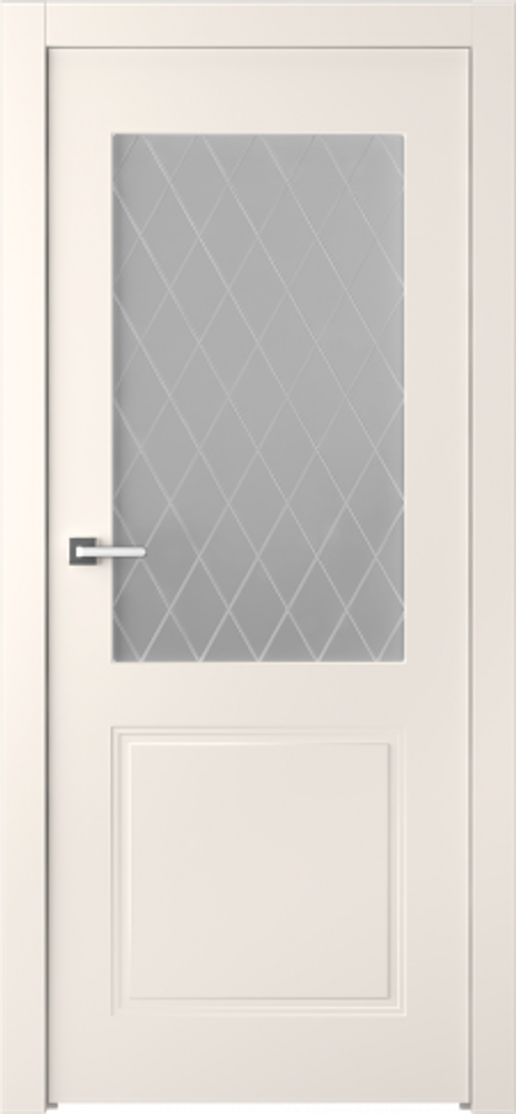 Дверь Кремона 2 / Цвет Эмаль жемчуг / Мателюкс белый витраж / Двери Belwooddoors