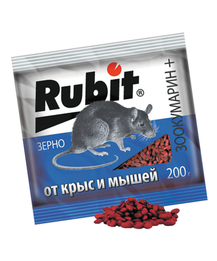 Средство от крыс и мышей Rubit Зоокумарин+, зерновая приманка, 200 г