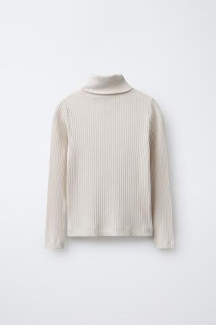 ZARA ФУТБОЛКА В РУБЧИК С ВОРОТНИКОМ-СТОЙКОЙ, ЭКРЮ