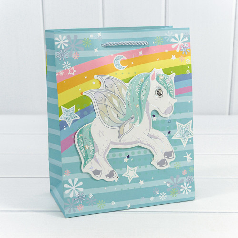 Пакет подарочный 18х23х10см "Единороги" с 3D аппликацией (Микс)