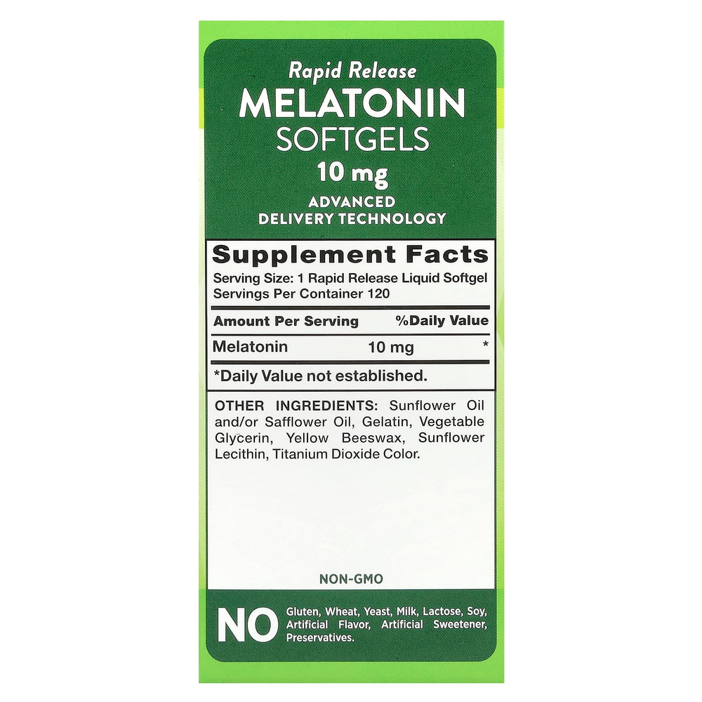 Nature's Truth, мелатонин, с быстрым высвобождением, 10 мг, 120 капсул с быстрым высвобождением