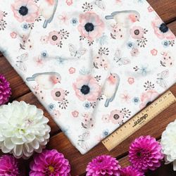 Ткань кулирная гладь акварельные нежные птички