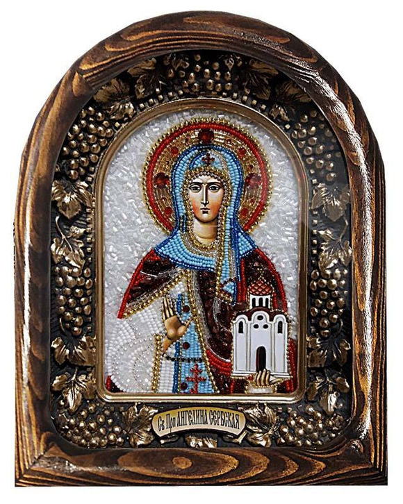 Дивеевская икона святая преподобная Ангелина Сербская, печать, гранат и бисер