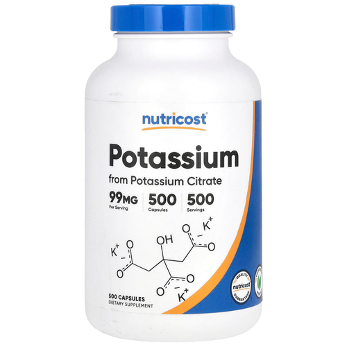 Nutricost, Калий, 99 мг, 500 капсул