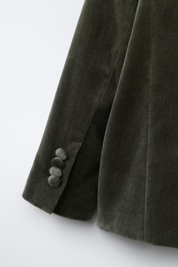 ZARA КОСТЮМНЫЙ БЛЕЙЗЕР ИЗ БАРХАТА, СЕРОВАТО-КОРИЧНЕВЫЙ