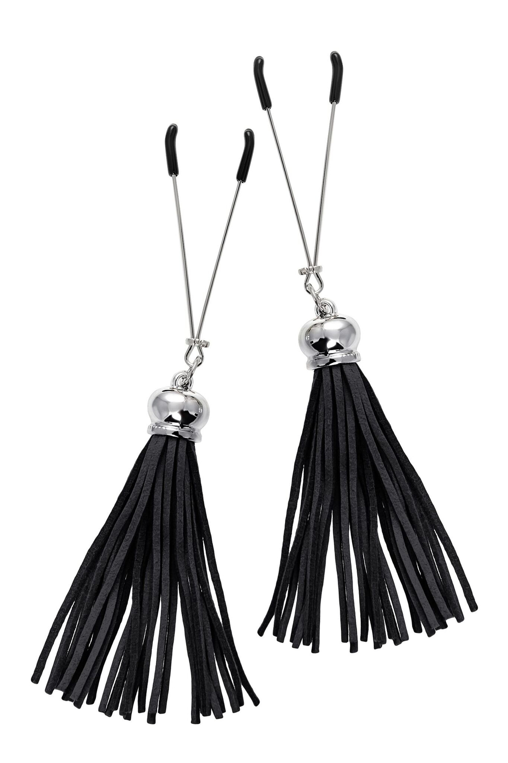 Зажимы на соски «Вилки» с черными кисточками из замши (Цвет: черный)