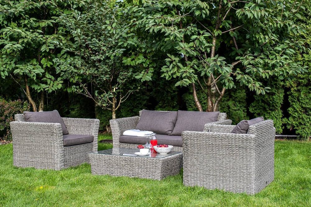 "Капучино сингл" лаунж-зона из искусственного ротанга (гиацинт), цвет серый