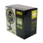 Упаковка вентилятора настольного garden highpro clip fan 15 см/5 вт с информацией об энергосбережении 5w и иконками