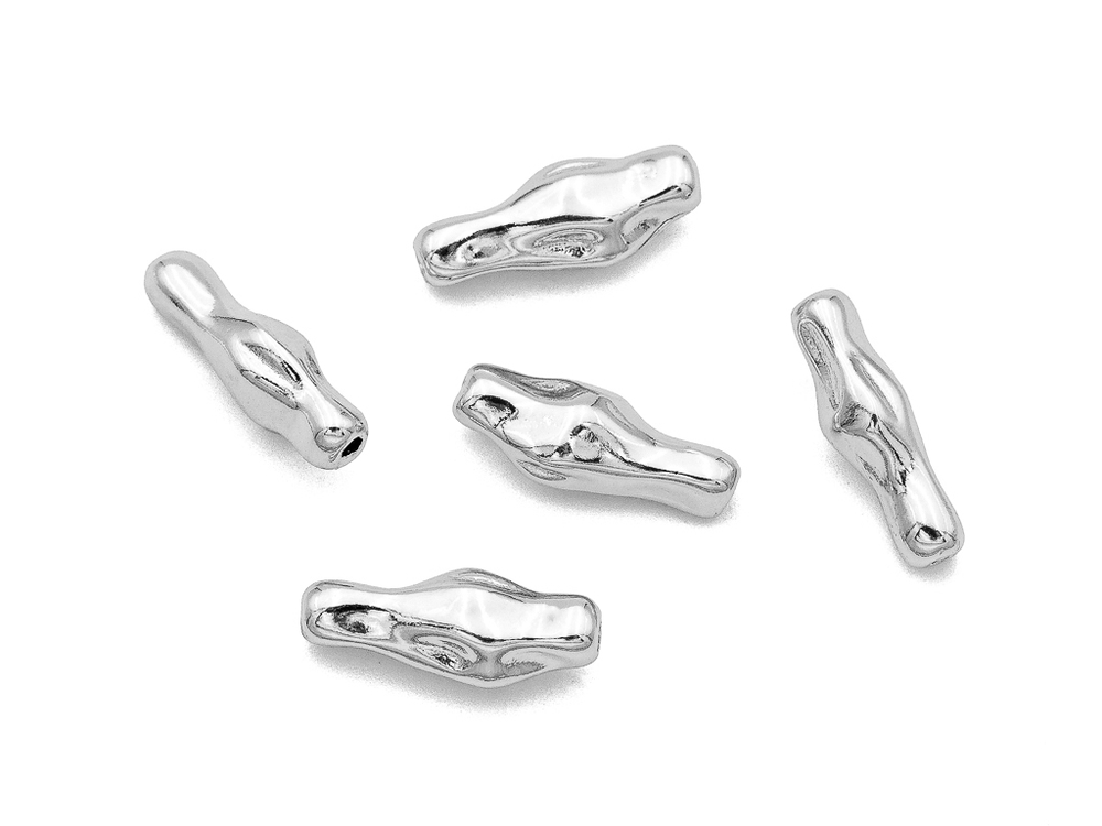 бпм15-р Бусина "Палочка мятая" 15*6мм, родий