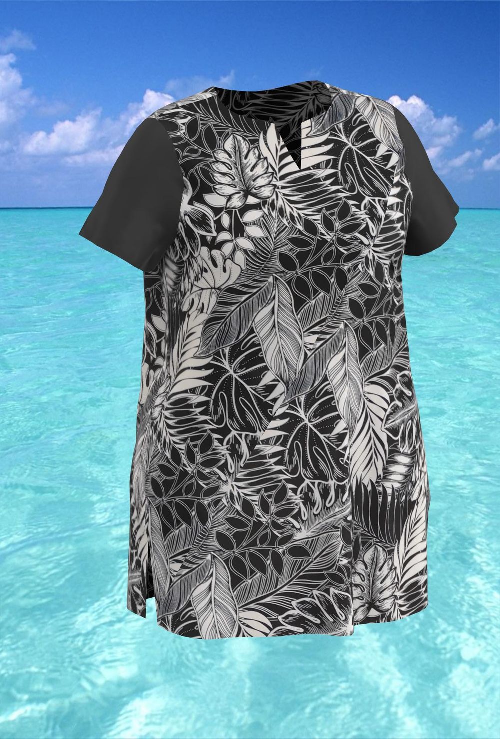 Купальный топ 17250 черно-белый папоротник