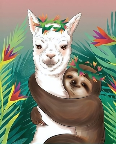 Алмазная мозаика 30*40см "Лама и ленивец" (Арт. ASG030)