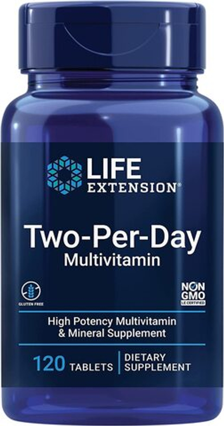 Life Extension, Мультивитамины для приема два раза в день, Two-Per-Day Multivitamin, 120 таблеток