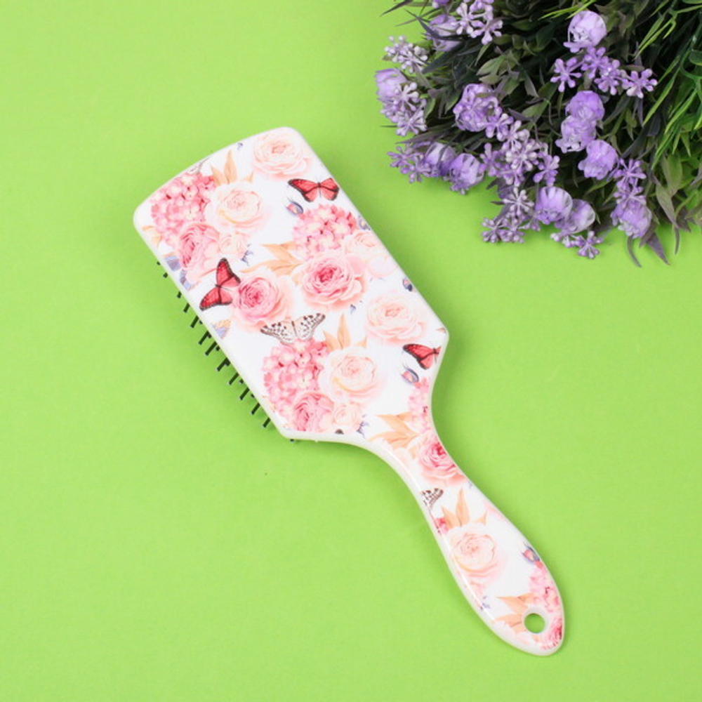 Расчёска массажная «Secret of beauty- Розы» 1 цвет, прямоуг., 23,5*7,5 см