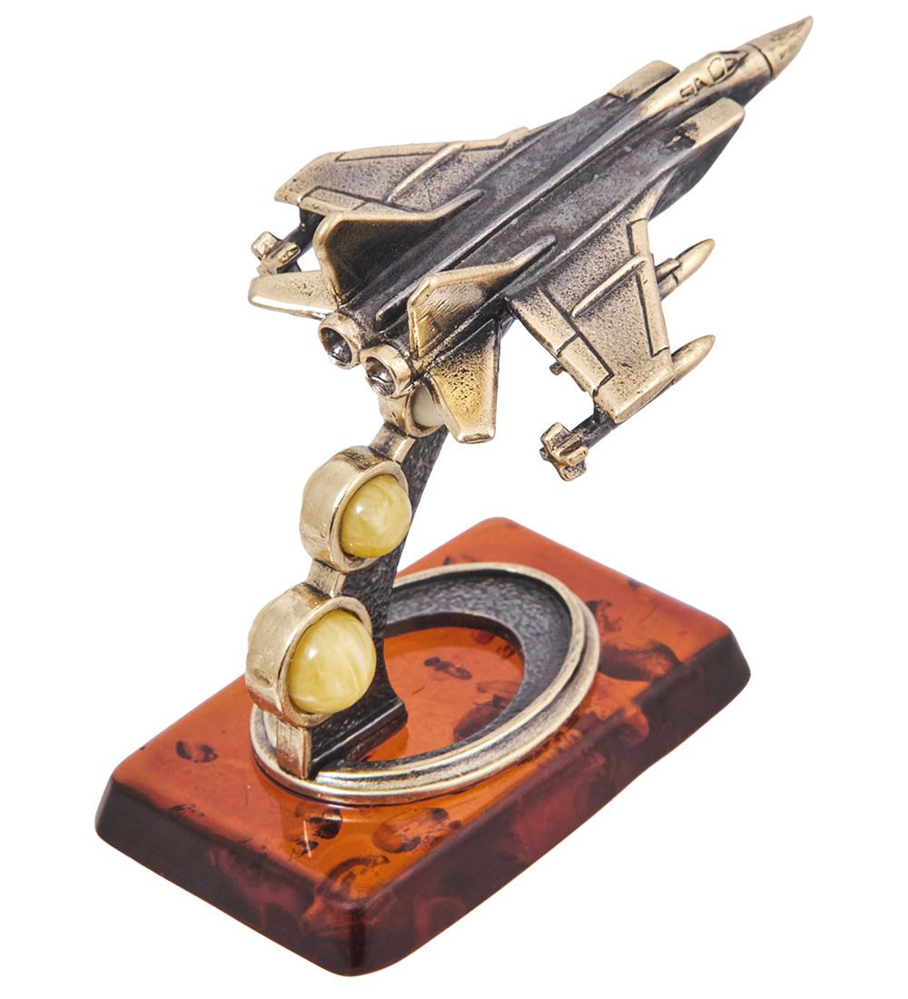AM-4097 Фигурка «Самолет Истребитель МиГ-31» (латунь, янтарь)