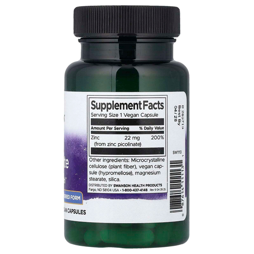 Swanson, Пиколинат цинка, 22 мг, 60 капсул