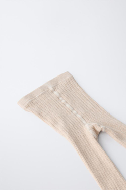 ZARA ОДНОТОННЫЕ КОЛГОТКИ В РУБЧИК, ПЕСОЧНЫЙ