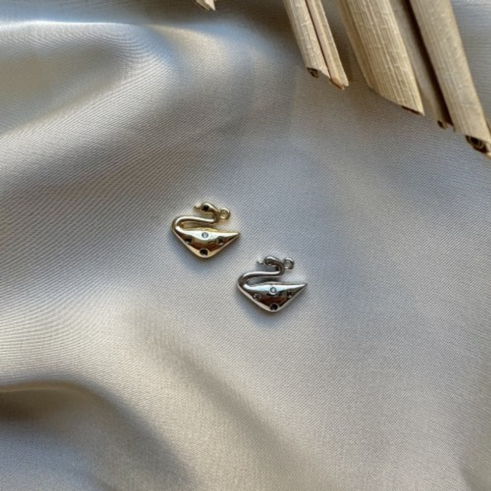 0437-з Подвеска "Лебедь" с циркониями 11*9мм, позолота