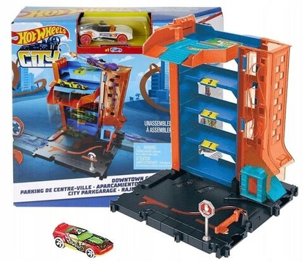 Игрушечный трек Hot Wheels City - Раллийная парковка 4 уровня с машинкой - Хот Вилс HDR28