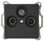 Розетка TV+FM+SAT Φ9.5mm проходная с накладкой, цвет черный матовый (soft touch)