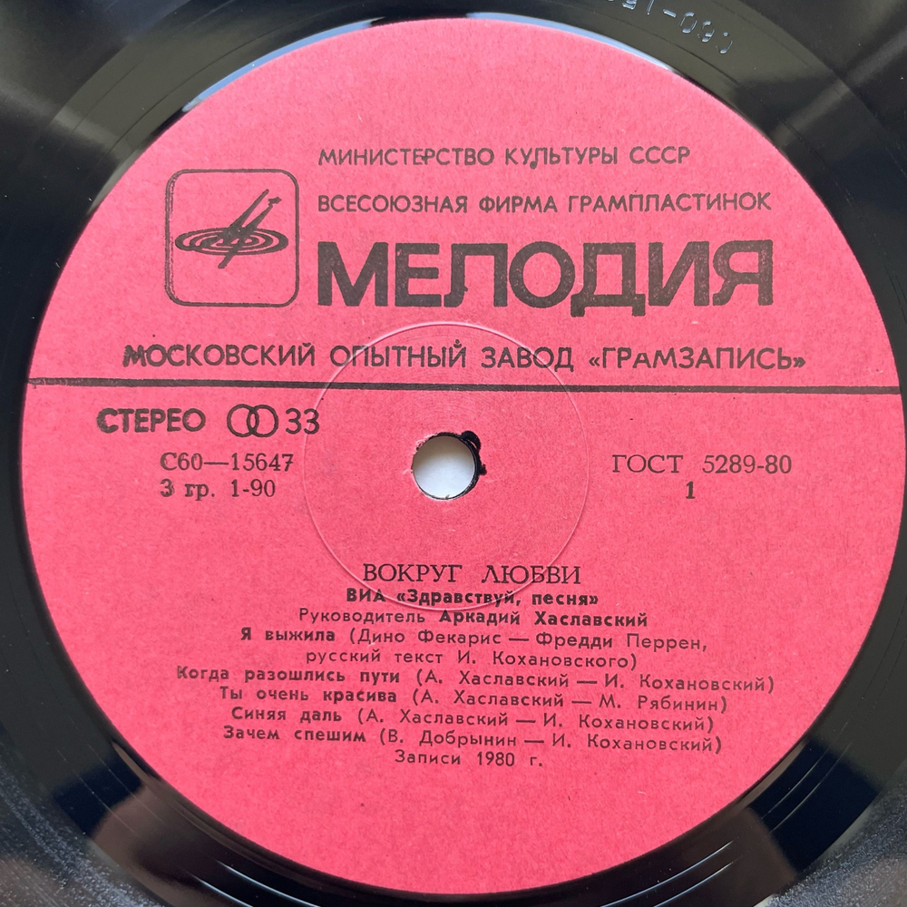 Винтажная виниловая пластинка LP ВИА Здравствуй, Песня Вокруг Любви (СССР 1981) Московский Опытный Завод
