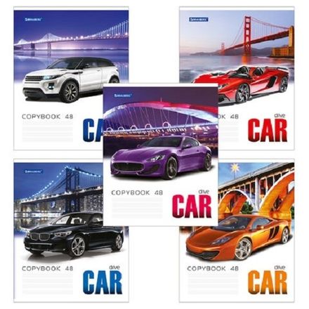 Тетрадь 48л, А5, клетка, Brauberg ЭКО Крутые тачки2