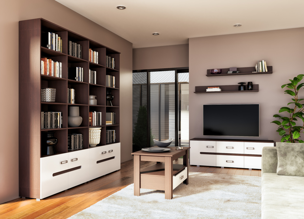 Тумба для ТВ Ким, Белый глянец холодный, Венге