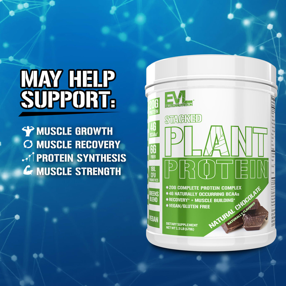 EVLution Nutrition, Stacked Plant Protein, Натуральный шоколад, 1,5 фунта (670 г)