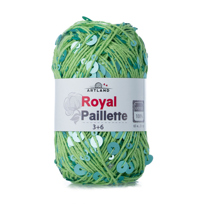 Королевские пайетки/Добавочная нить хлопок с пайетками 3/6мм, 25 гр, 65 м, зелёный луг