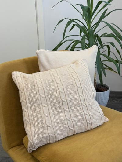 Вязаная наволочка "Косы" 50х50см (бежевый)