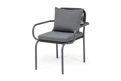 "Нуар" стул плетеный из роупа, каркас алюминий темно-серый (RAL7024) муар, роуп темно-серый круглый, ткань темно-серая 027